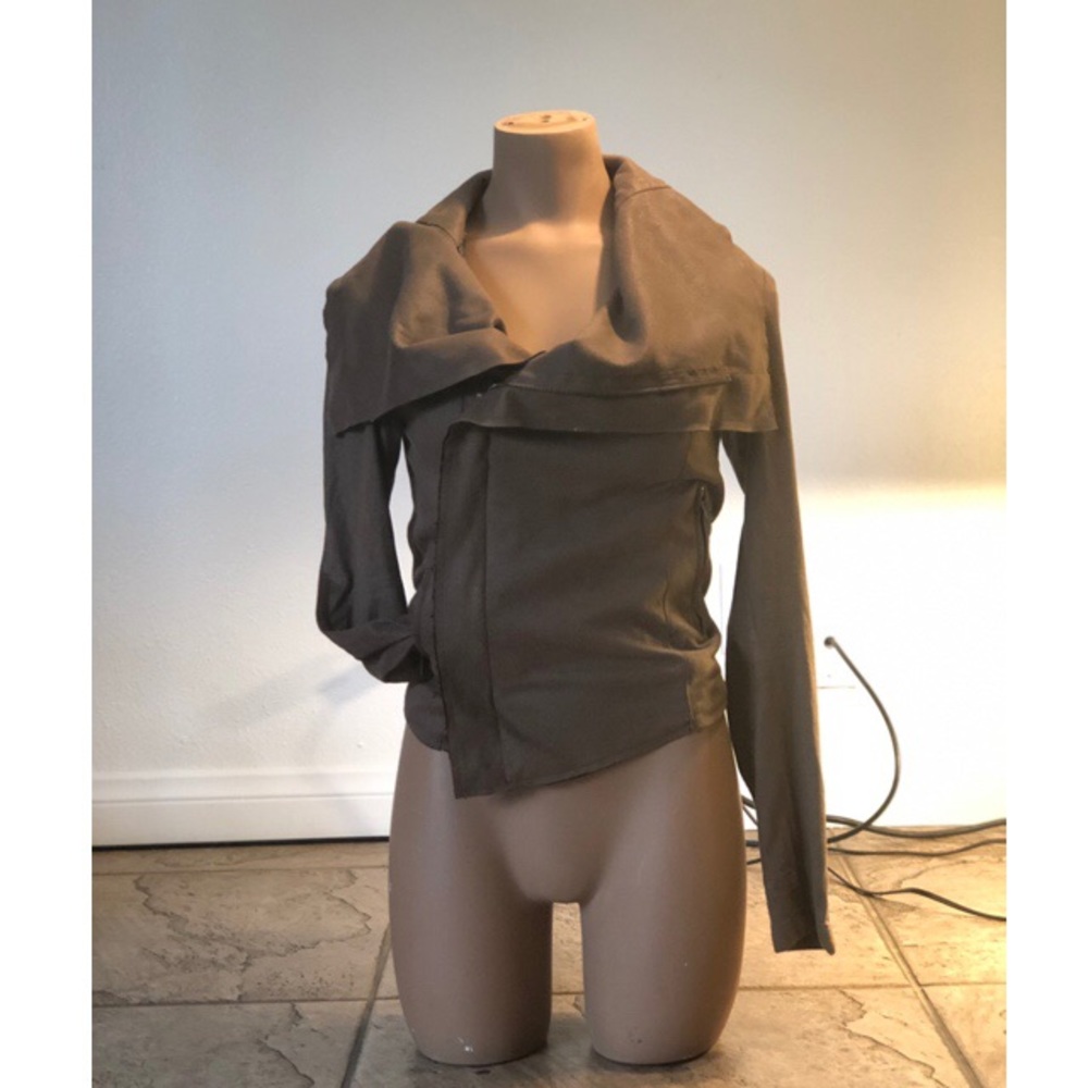 Faux suede drape zip up moto jacket